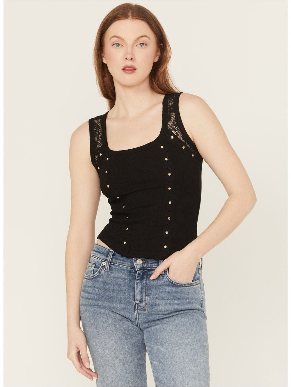MISS ME WOMEN'S RHINESTONE RIB TANK in Black size Small NWOT